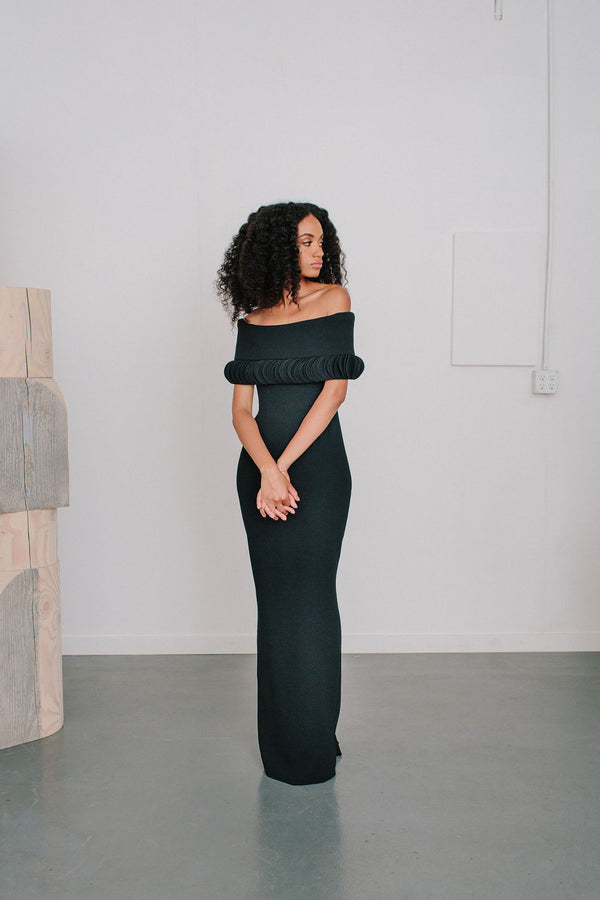 Off Shoulder Roll Collar Gown – Catherine Regehr