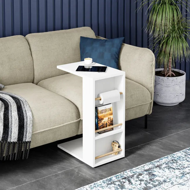 Masuta laterala cu 2 rafturi, 44 x 30 x 57 cm, design compact, stil modern scandinav
