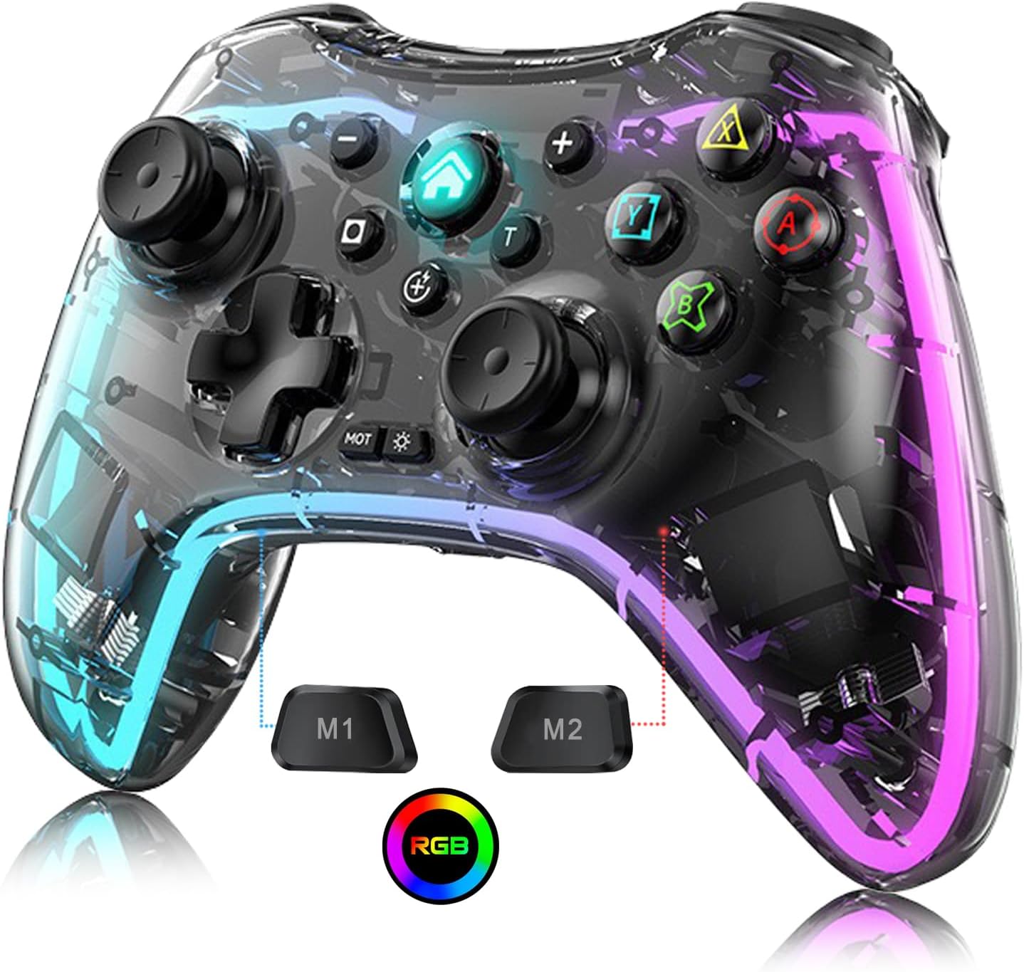 Controller Wireless cu programare, turbo, lumina RGB, transparent, pentru iOS iPhone/iPad/Android/Tablet/PC/Switch/PS5/PS4/PS3,