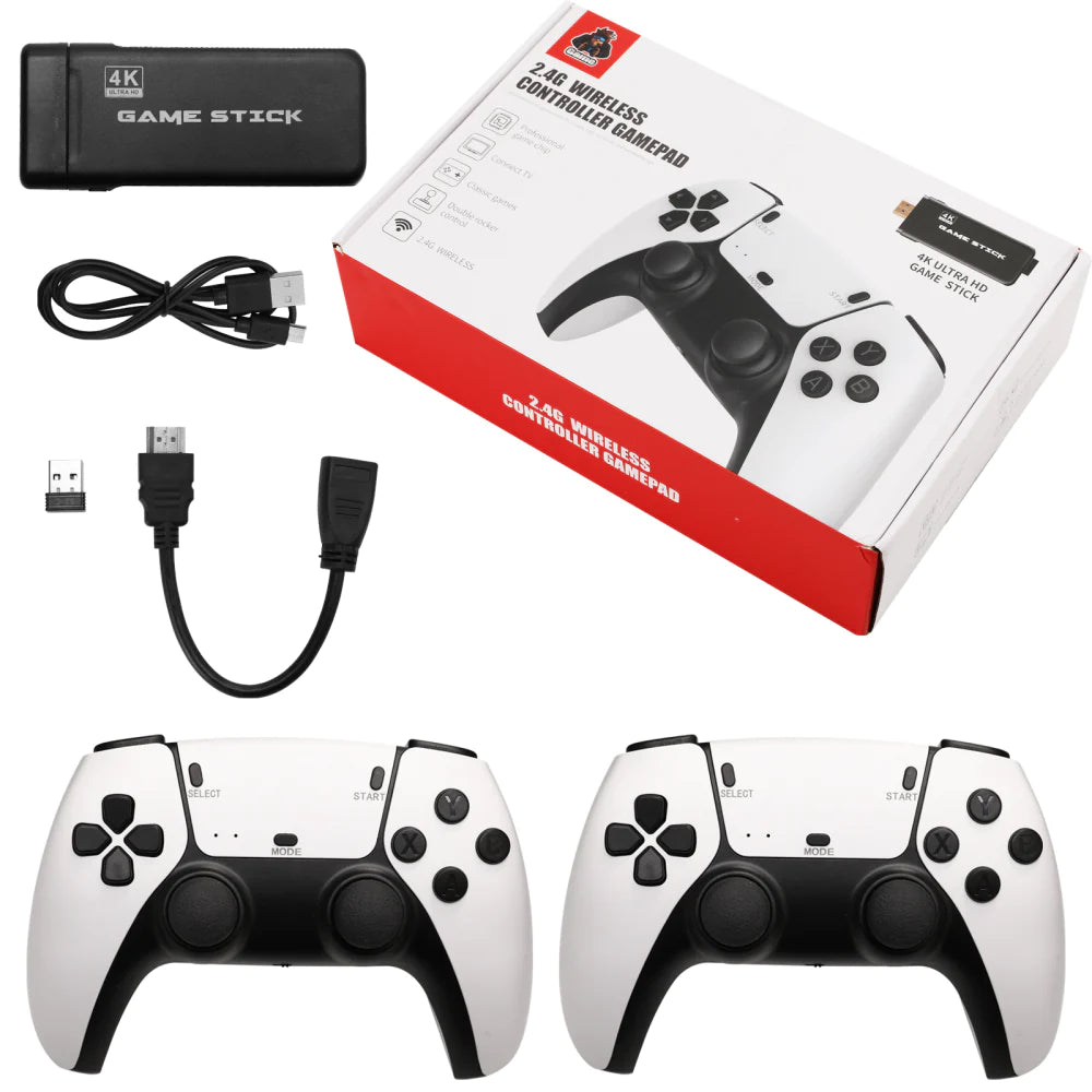 Consola tip stick cu jocuri retro, 20.000 de Jocuri Video, 9 emulatoare, 64 GB, 2 x controller Wireless 2.4GHz 4K Ultra game