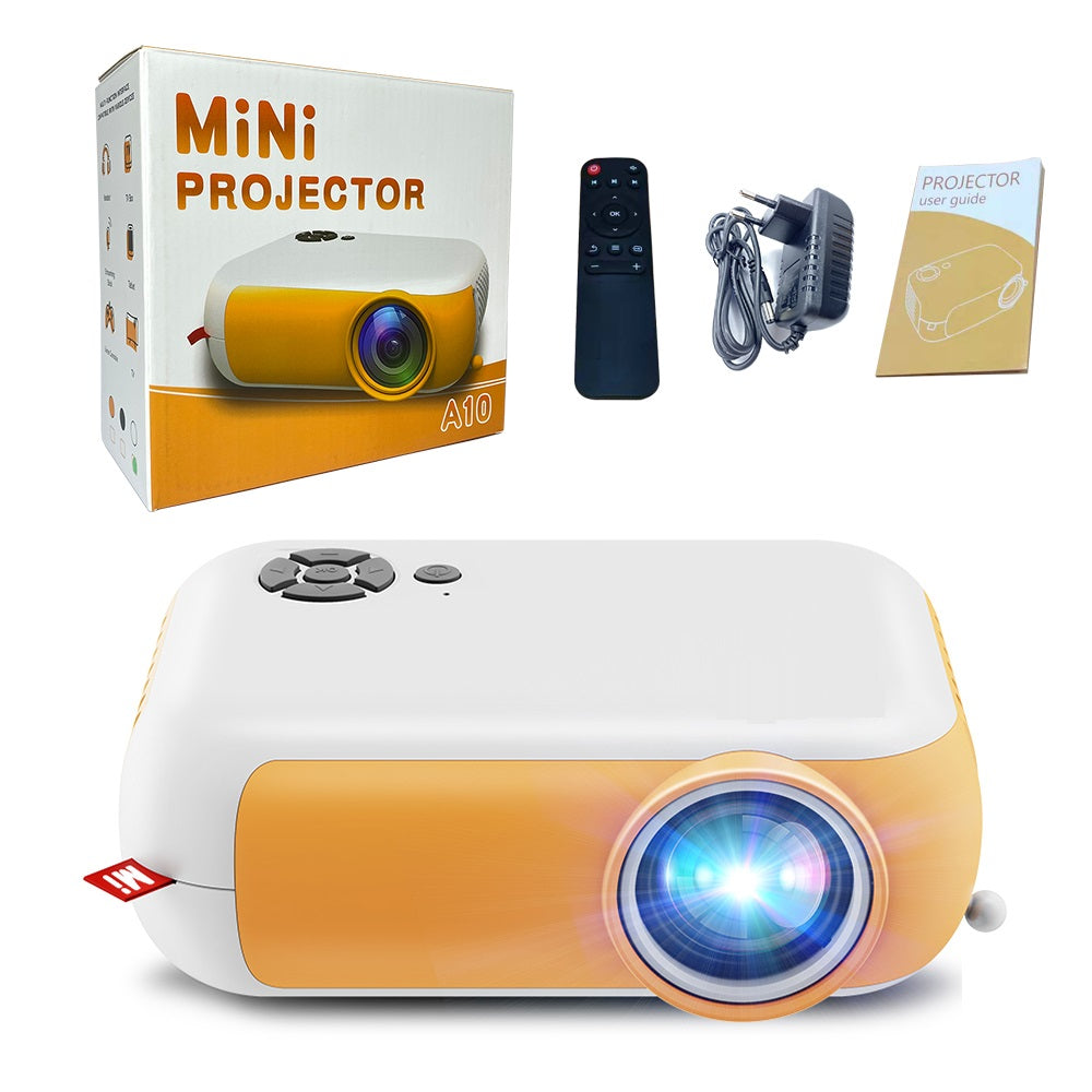 Videoproiector portabil, FULL HD, cu LED-uri, 1800 lumeni, mini proiector, 2000:1, Galben/Alb