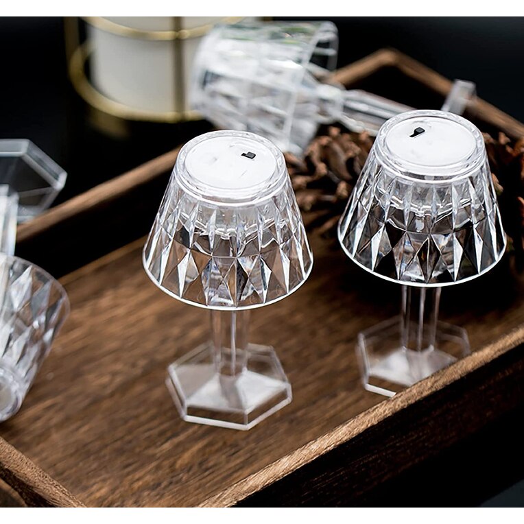 Set de 12 mici lampi de masa cu cristal LED, decor elegant, cu abajur transparent