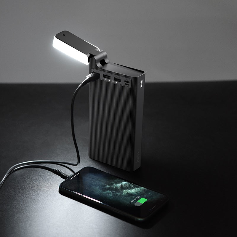 Baterie externa Hoco J62 Jove, 30000 mAh, 3 x USB, cu indicator LED si lampa de birou, Negru