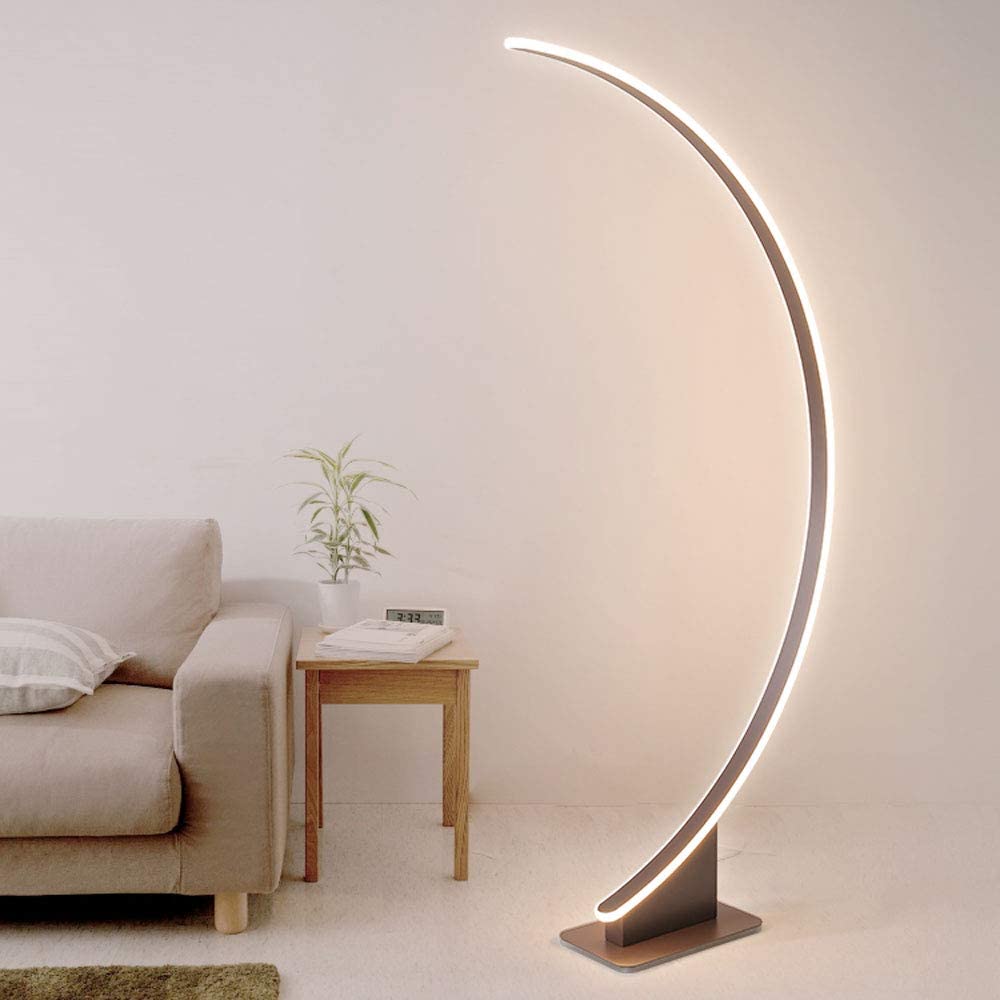 Lampa de podea tip semiluna, design nordic minimalist, cu potentiometru, alb cald, 142cm