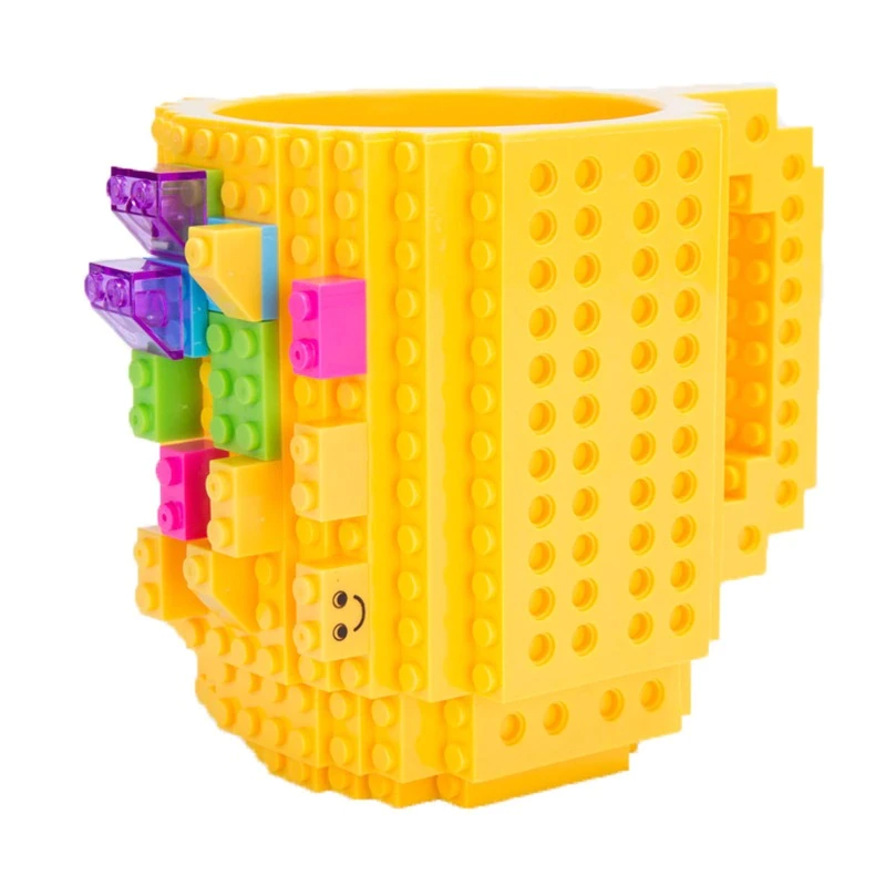 Cana customizabila cu piese lego, pentru copii, 350 ml, plastic