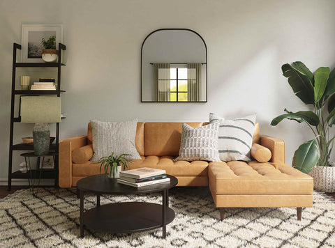 modern living room with earthy tones and texture