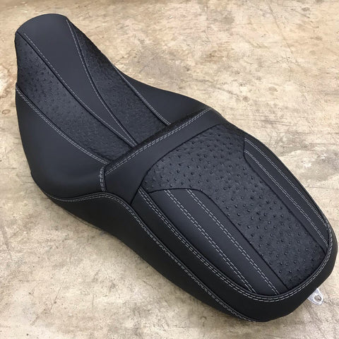 ostrich and leather custom motorcycle seat