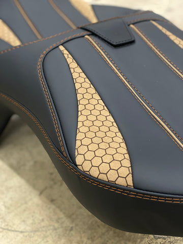 custom stitched laser engraved alcantara motorcycle seats