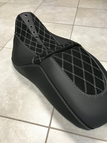 Harley custom diamond stitch seats in Alcantara