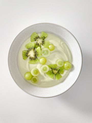 Yogurt with kiwi and grapes
