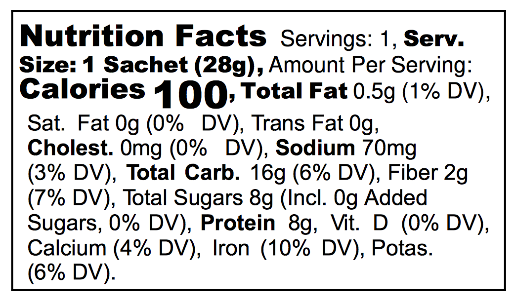 Nutritional Facts Label Organic Golden Banana Ingredients