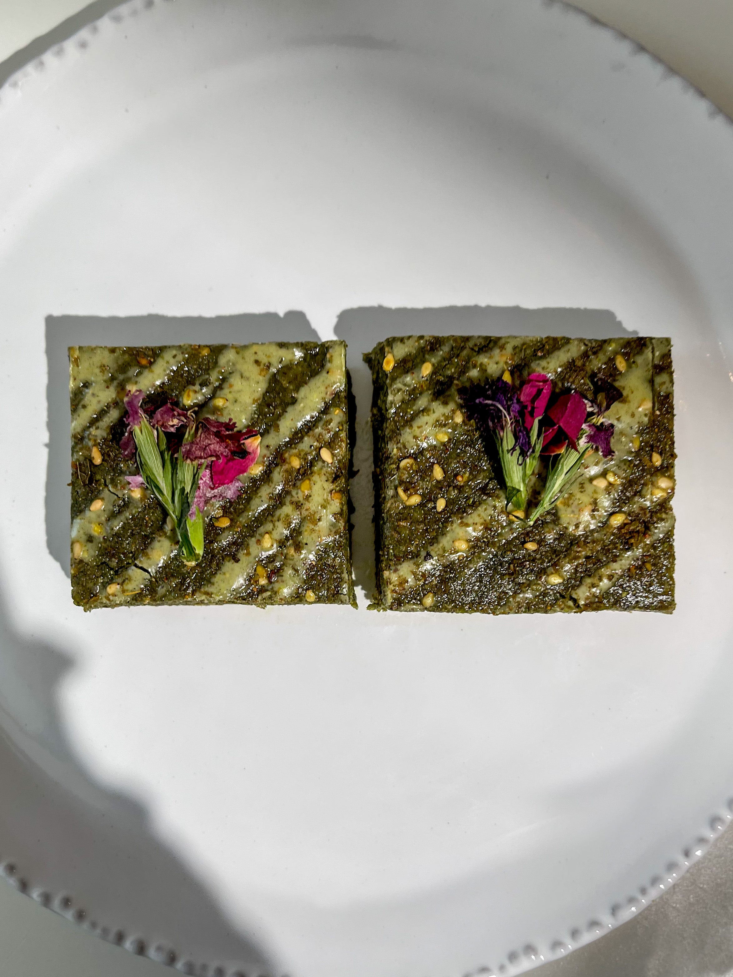 plate of za'atar and pistachio snack bars