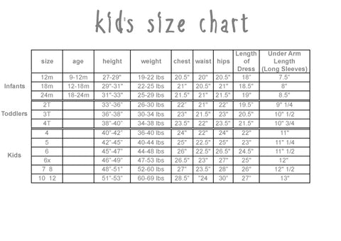 us kids size chart
