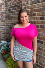 Solid & Stripes One Shoulder Top in Fuchsia - S-XL Pack