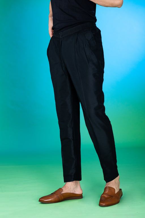 Black Silk Crepe Pleat Detail Pant - WOMEN Pants | Trenery