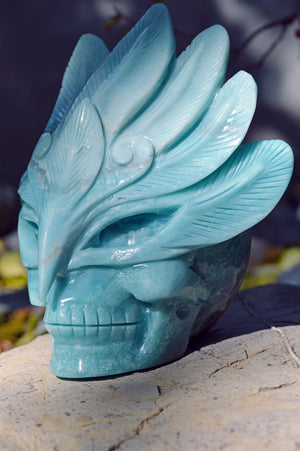 Crystal Wholesale Amazonite Crystal Masked Skull Carving I - Large | Mardi Gras