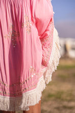 Load image into Gallery viewer, Fringed Embroidered Summer Poncho in Pink
