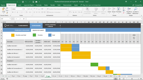 Planilha de Gerenciamento de Projetos em Excel 4.0