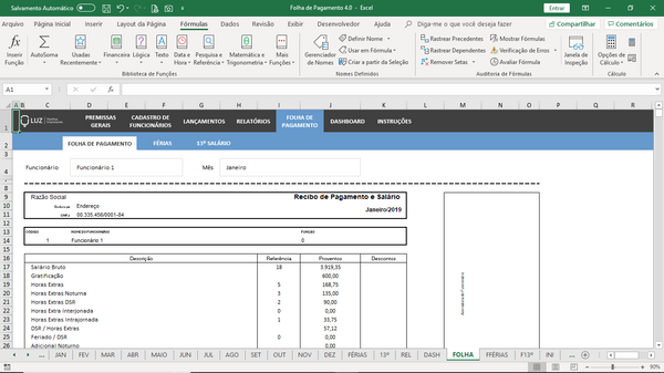Planilha de Folha de Pagamento em Excel 4.0