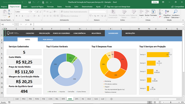 Planilha de Formação de Preços de Serviços em Excel 4.0