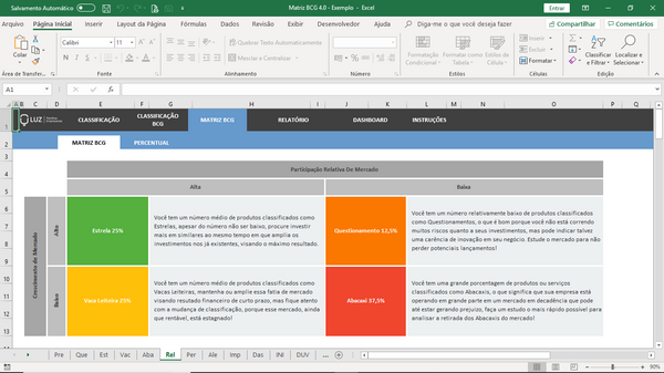 Planilha Matriz BCG em Excel 4.0