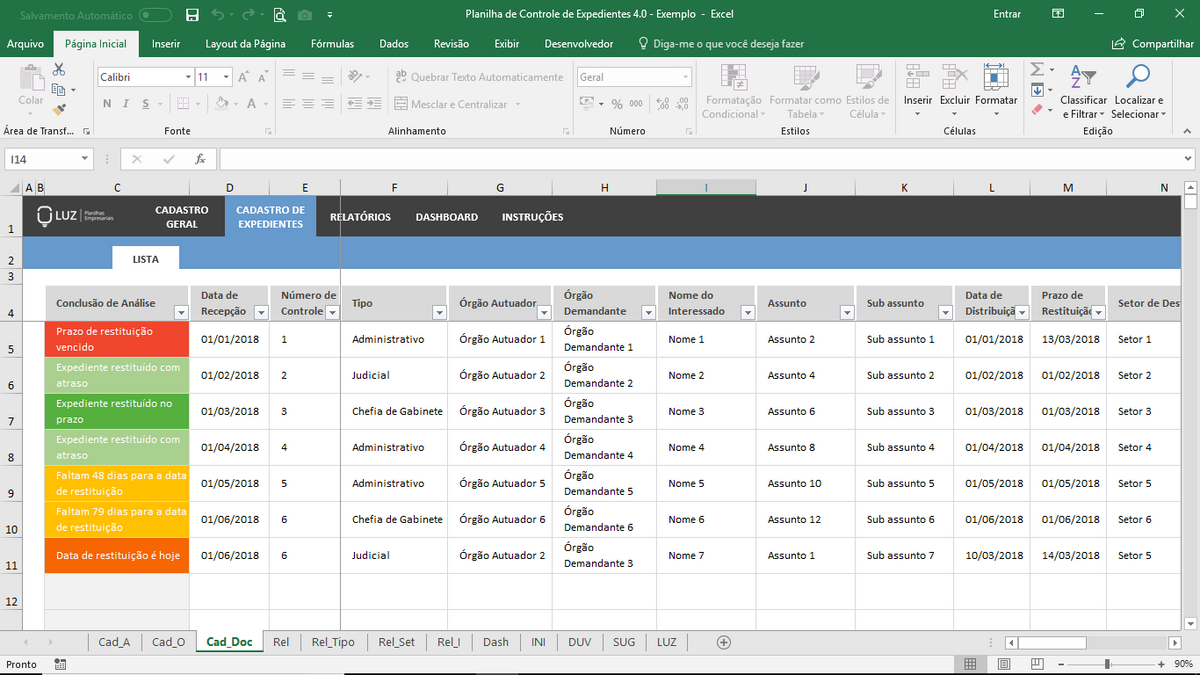 Planilha De Controle De Expedientes Em Excel 40 Planilhasvc Consultoria Em Excel 4970