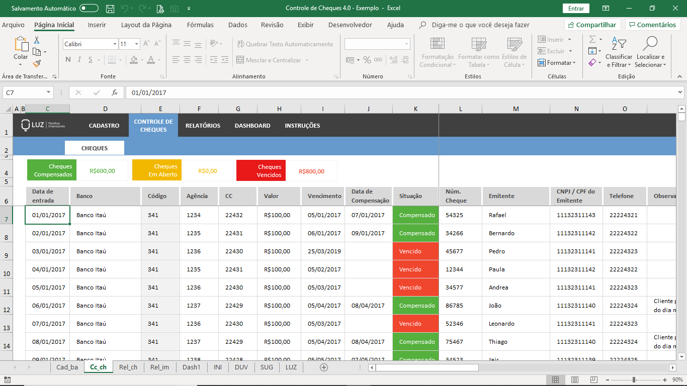 Planilha De Controle De Cheques Em Excel Planilhas Prontas 5716