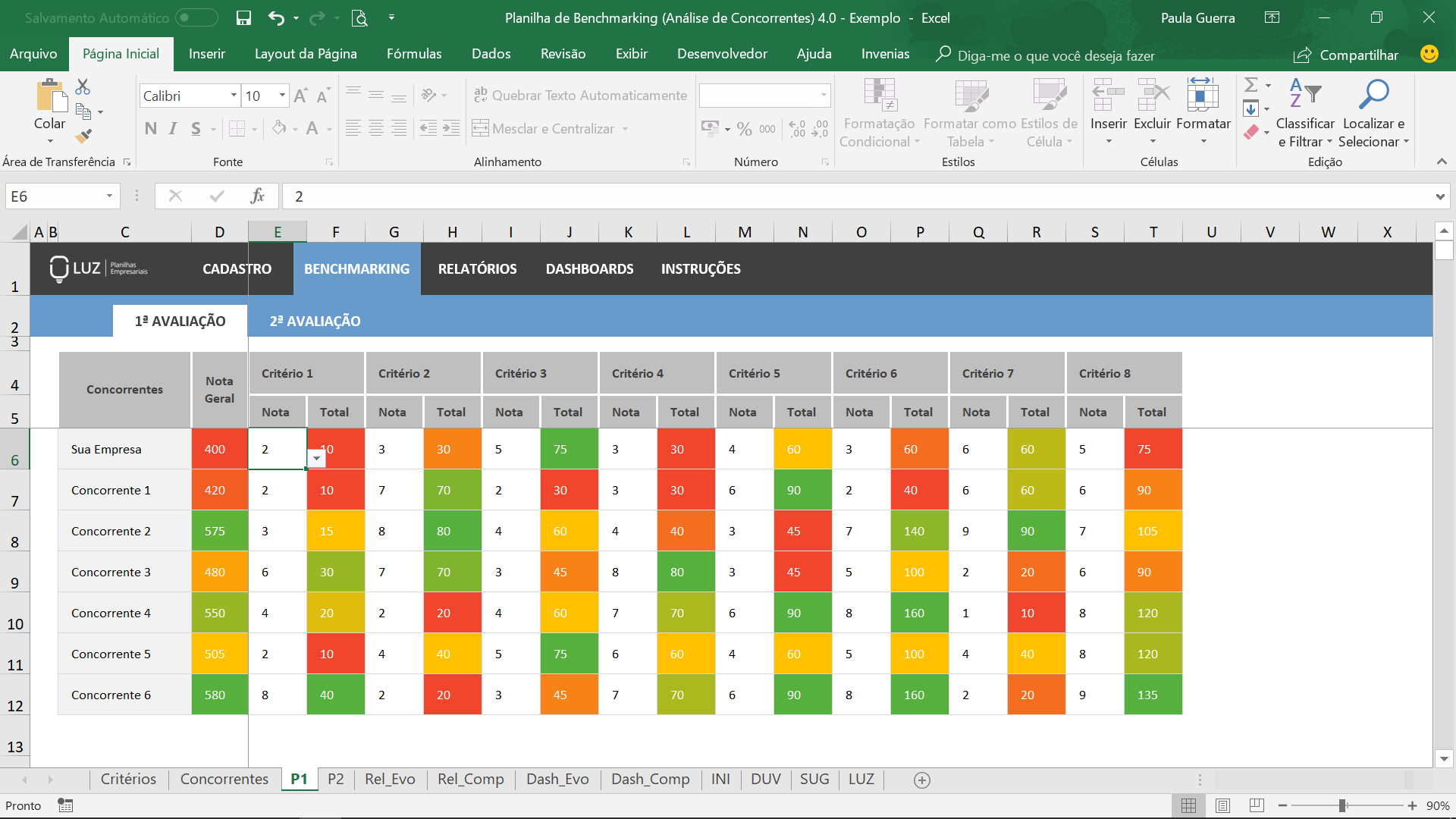 Planilha De Benchmarking Análise Da Concorrência Em Excel Planilhas Prontas 7718