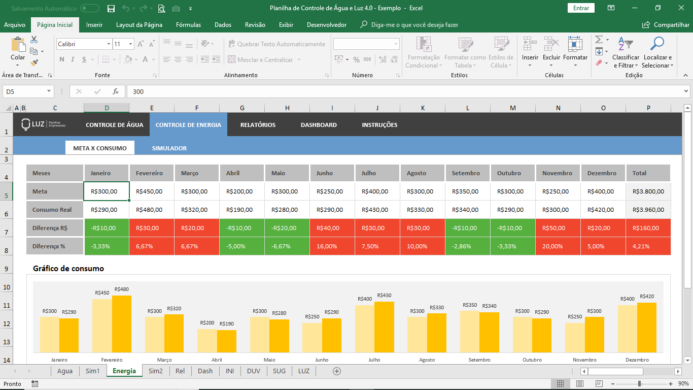 Planilhasvc Planilha De Controle De Água E Luz Em Excel 40 2419