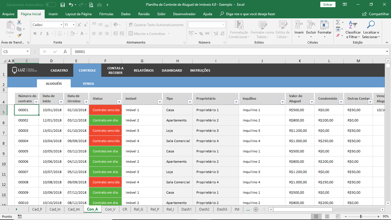 Planilhasvc Planilha De Controle De Aluguel De Imóveis Em Excel 40 0352