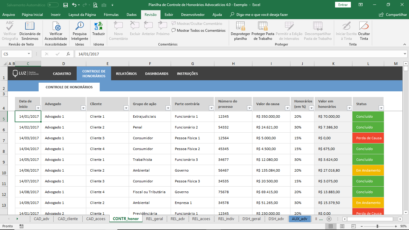 Planilhasvc Planilha De Controle De Honorários Advocatícios Em Excel 40 0654