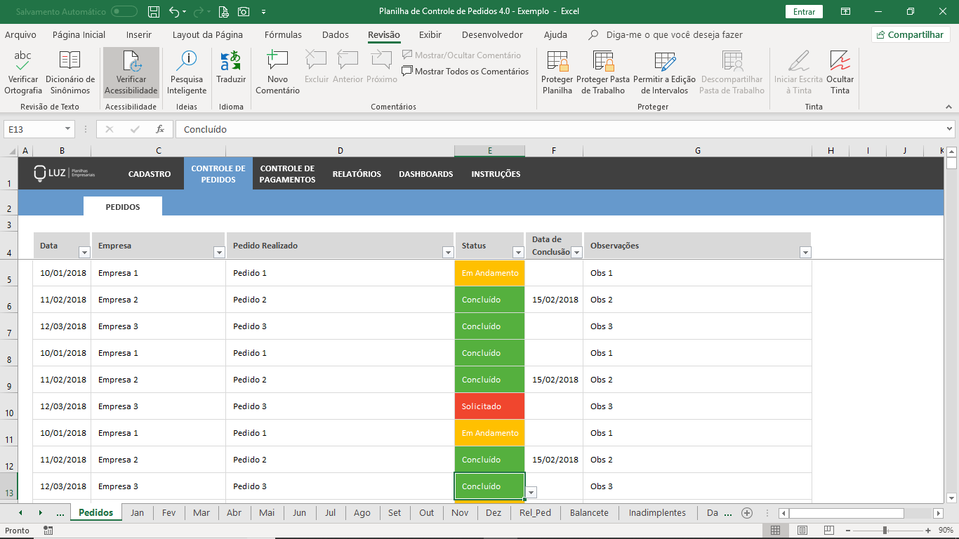 Planilha De Controle De Pedidos Em Excel 4 0 Planilhas Em Excel