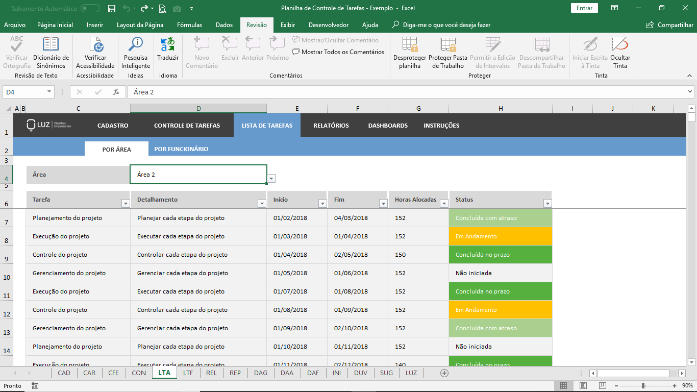 Planilha De Controle De Tarefas Em Excel Planilhas Prontas 