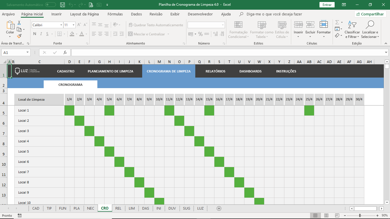 Planilha De Cronograma De Limpeza Em Excel 40 Planilhas Em Excel 3232