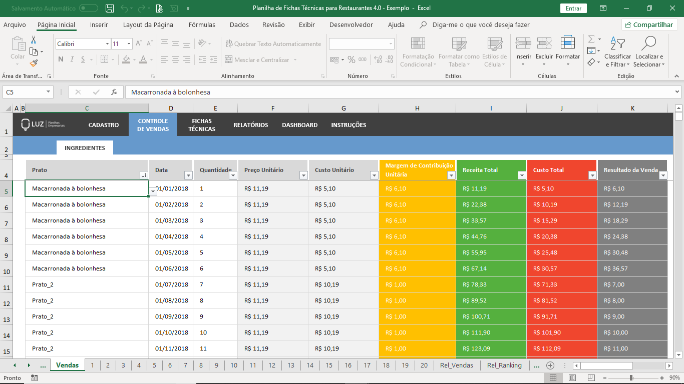 Planilha De Ficha T Cnica Para Restaurantes Em Excel Planilhas Prontas