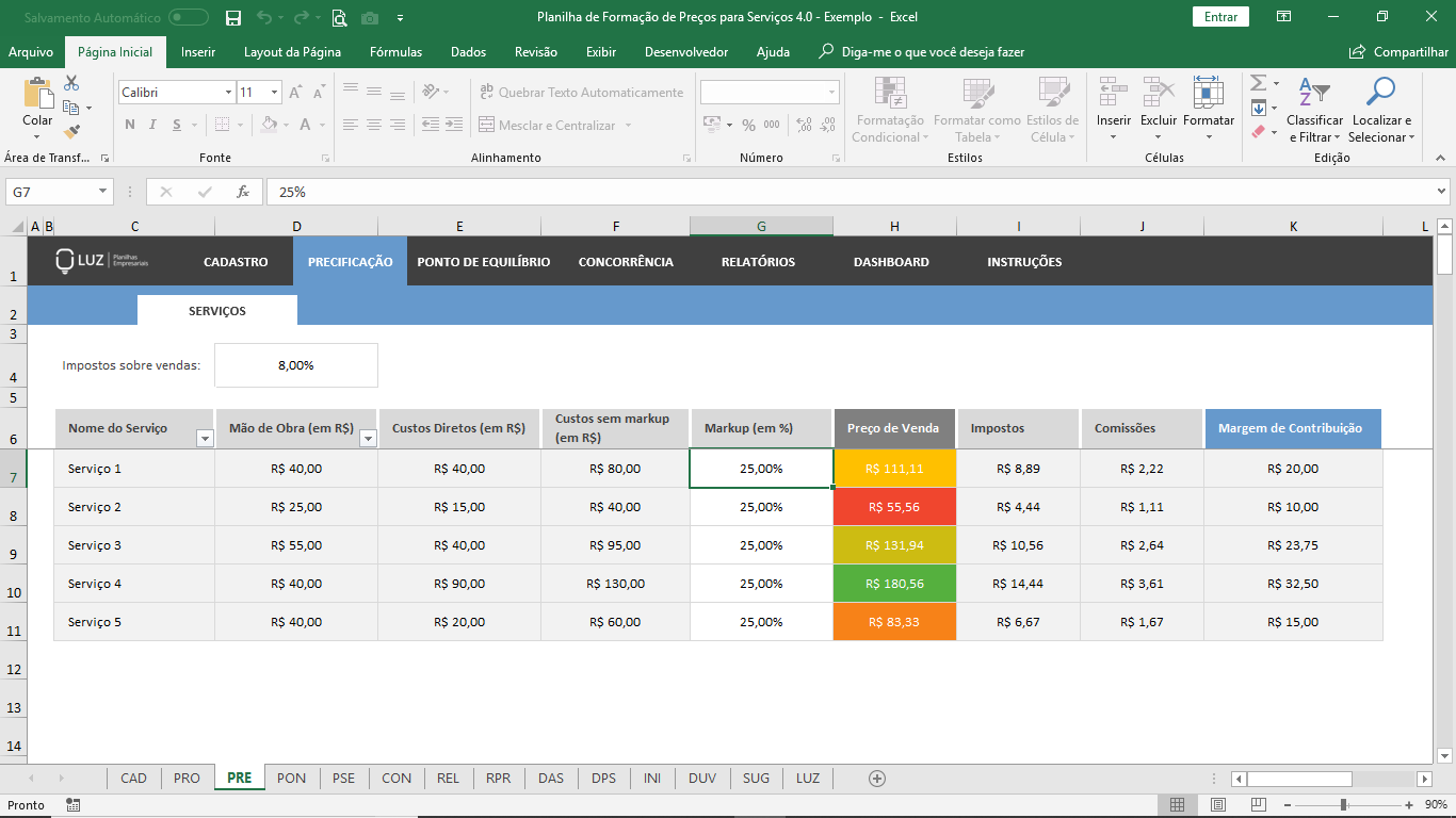 Planilha De Formação De Preços De Serviços Em Excel Planilhas Prontas 2198