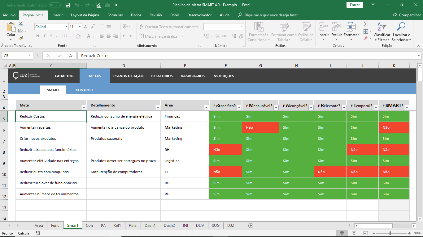 Planilha De Metas E Objetivos Smart Em Excel Planilhas Prontas