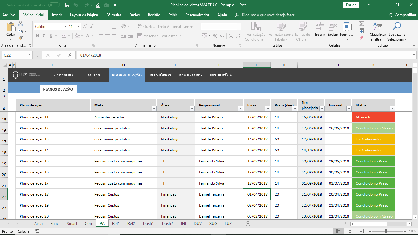 Planilhasvc Planilha De Metas E Objetivos Smart Em Excel 40 0961