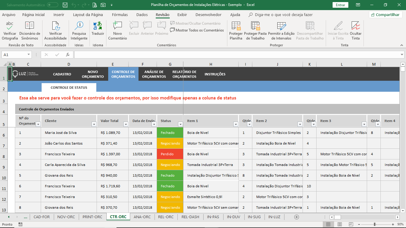 Planilha De Orçamento De Instalações Elétricas Em Excel Planilhas Prontas 6084