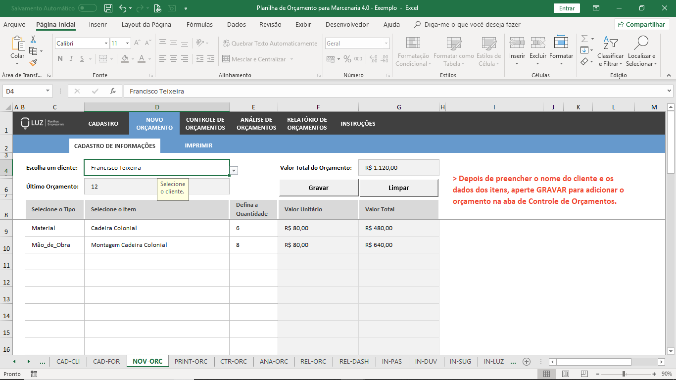 Planilha De Orçamento Para Marcenarias Em Excel Planilhas Prontas 8761