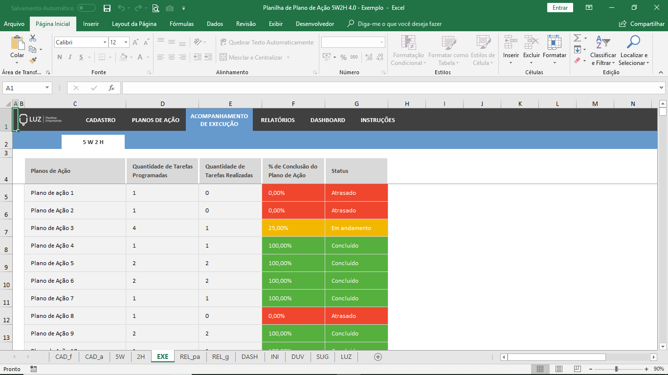 Planilha Grátis de 5W2H Modelo de plano de ação em Excel