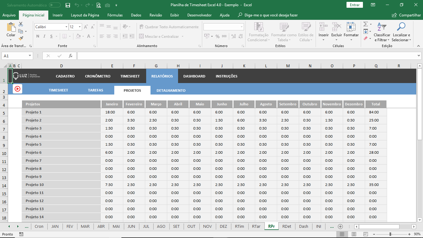 Planilha De Timesheet Em Excel Planilhas Prontas