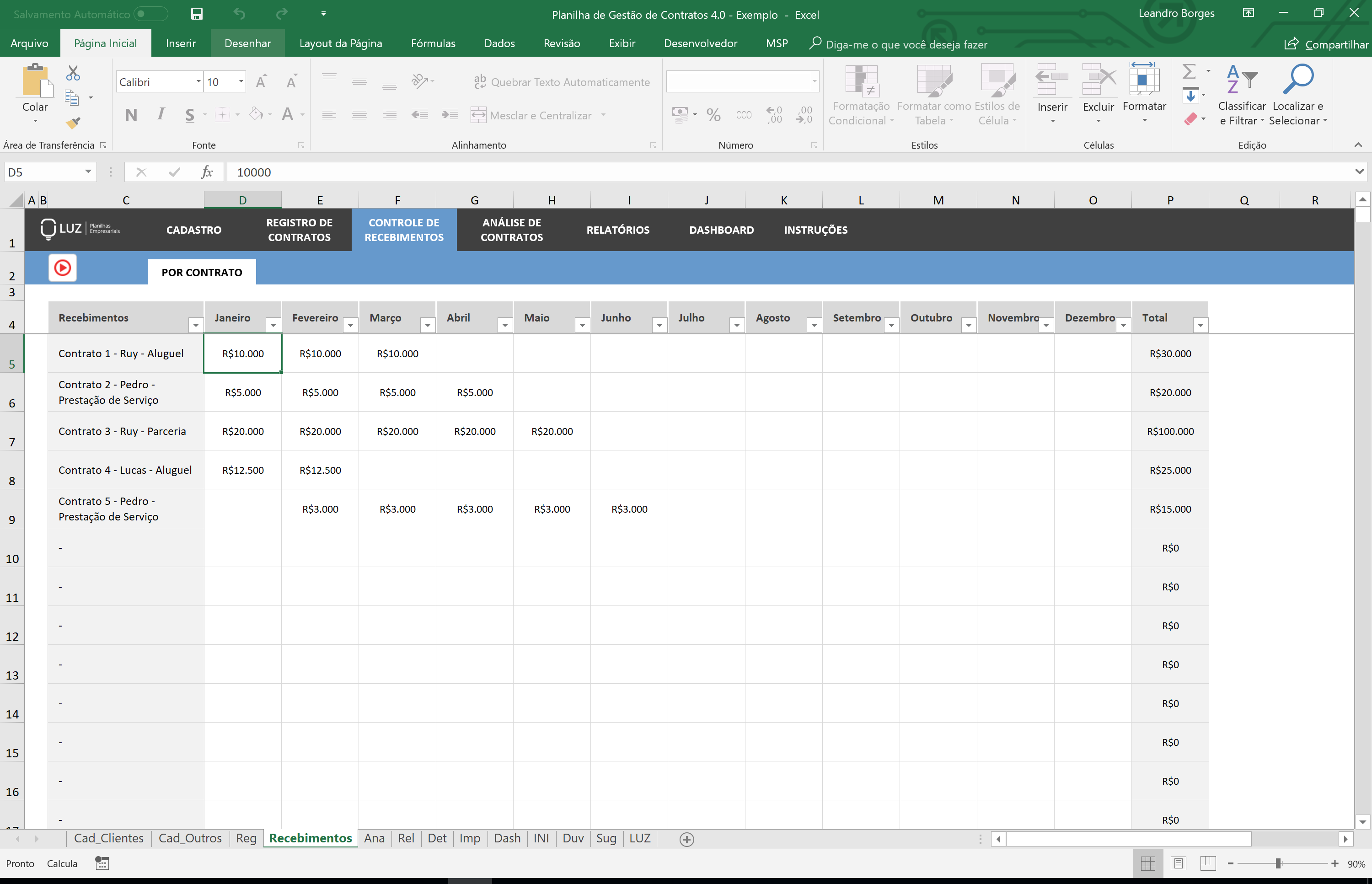 Planilha De Gestão E Controle De Contratos Em Excel 40 Planilhas Em Excel 0963