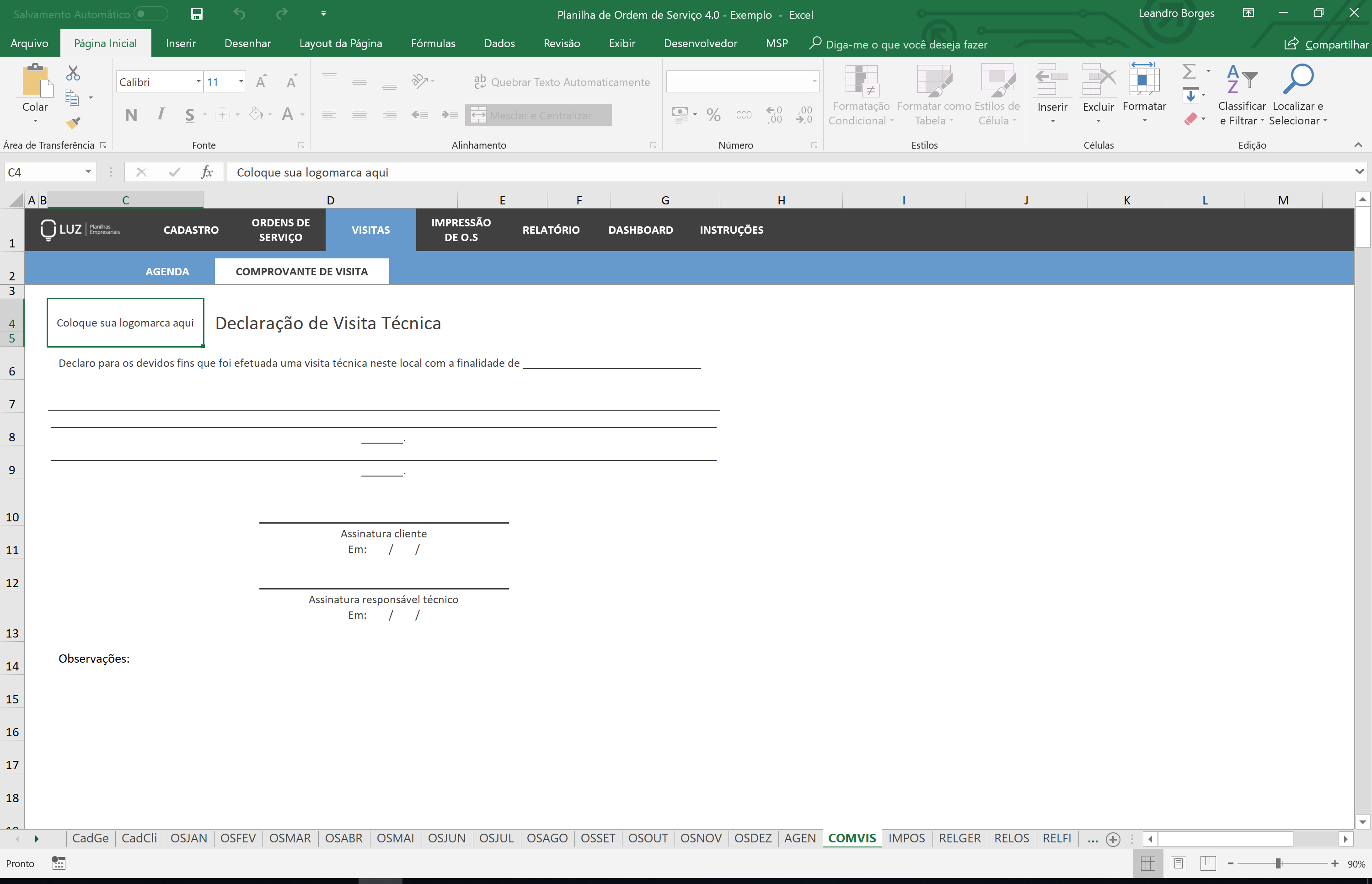 Planilha De Ordem De Serviço Em Excel Planilhas Prontas 1886