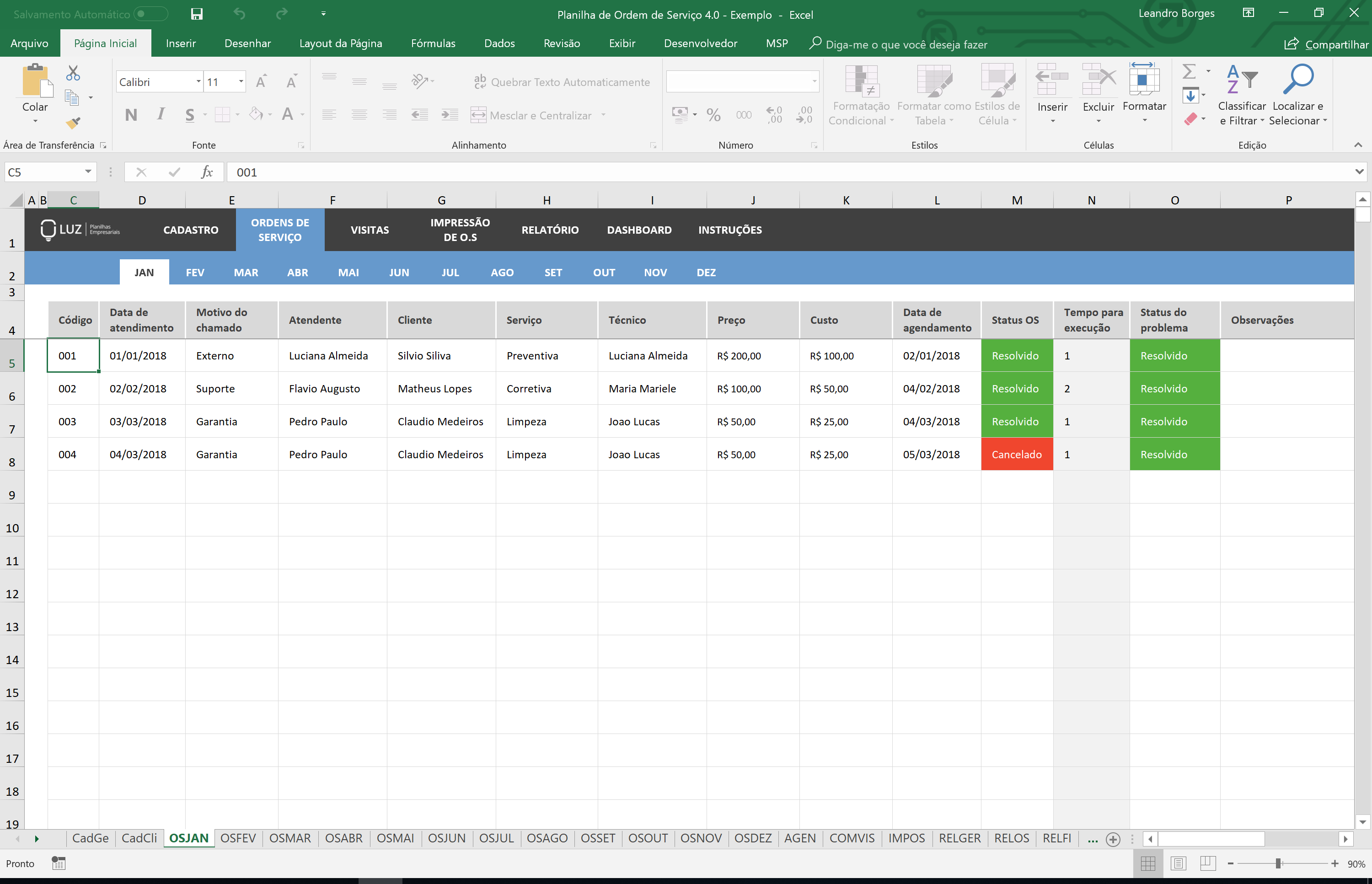 Planilha De Ordem De Serviço Em Excel Planilhas Prontas 6959