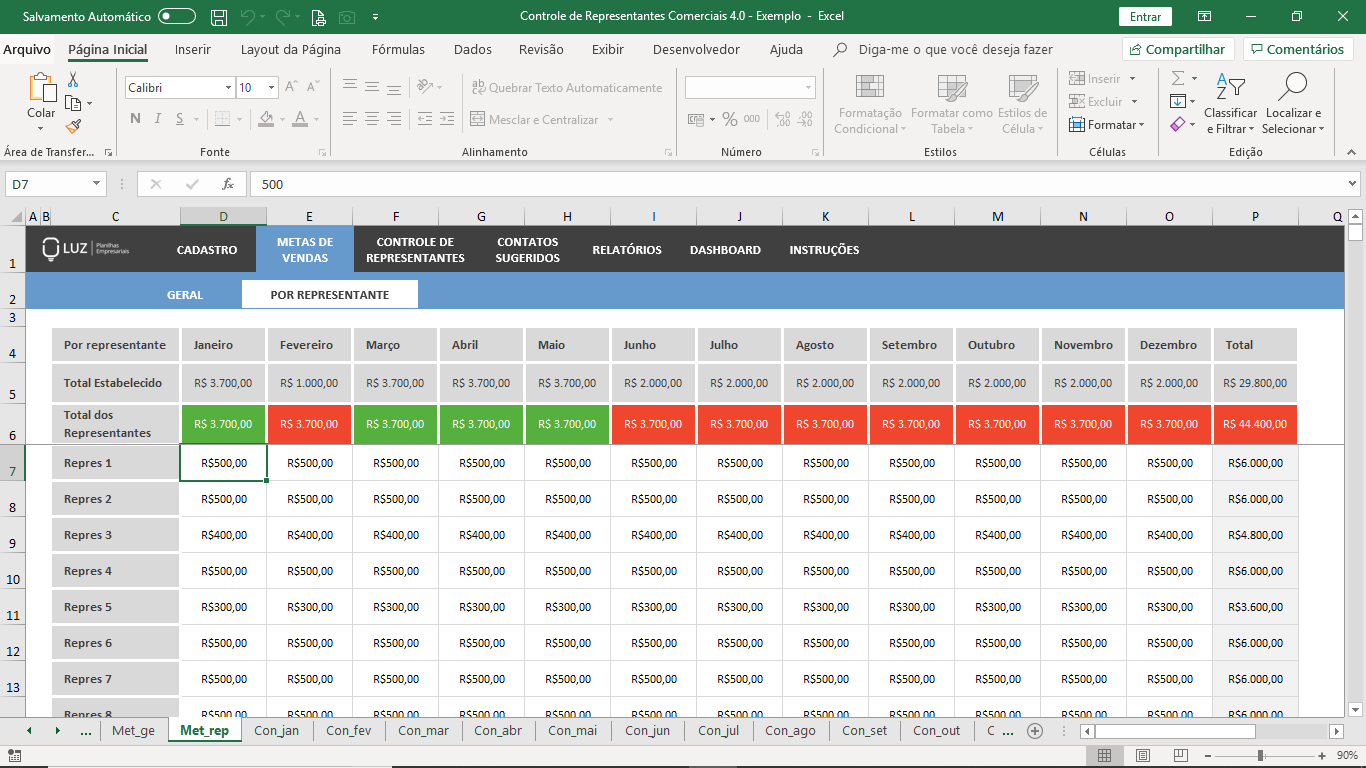 Planilhasvc Planilha De Controle Para Representantes Comerciais Em Excel 40 0116