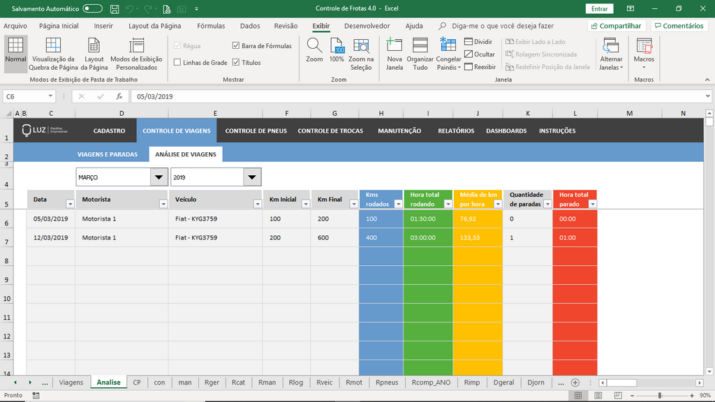 Sistema De Controle De Frotas Completo Em Excel 40 Planilhas Em Excel Luz Planilhas 0606