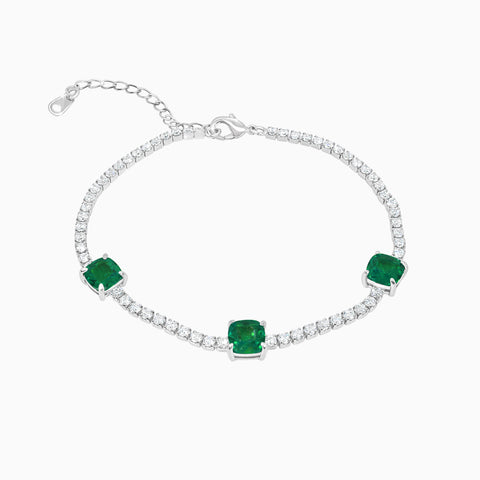 Three Stone Tennis Bracelet - Emerald Green