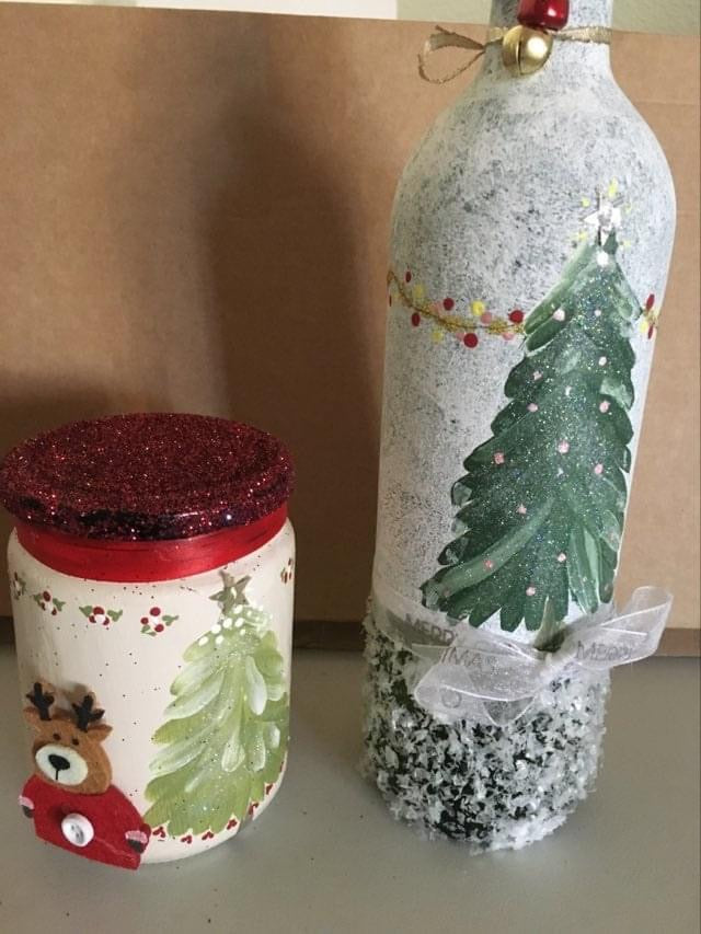 Hand painted glass bottles and jars 