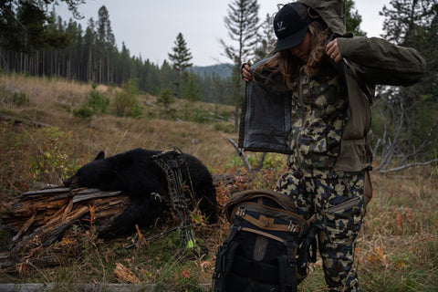 woman wearing FORLOH hunting gear on bear hunting trip